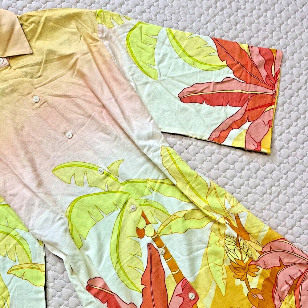 NWOT Farm Rio Linen blend Floral Midi Shirt Dress Size L Hawaiian Tropical - Picture 6 of 9